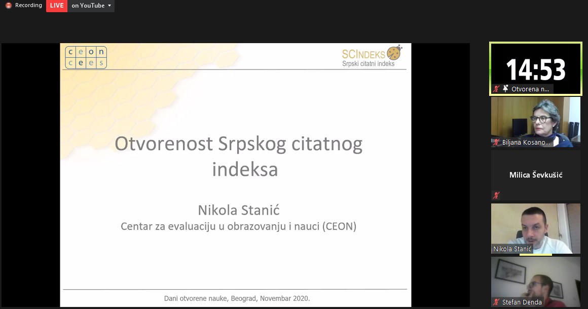 lessormore4's tweet photo. Nikola Stanić  and @OPERASEU member @CEONCEES on the openness of #SCIndeks at the #OpenScience Days in #Serbia #openaccess #OtvorenaNaukaSrbija2020 @DOAJ #xml @i4oc_org @OpenAIRE_eu https://t.co/BDyUIGB2Ju