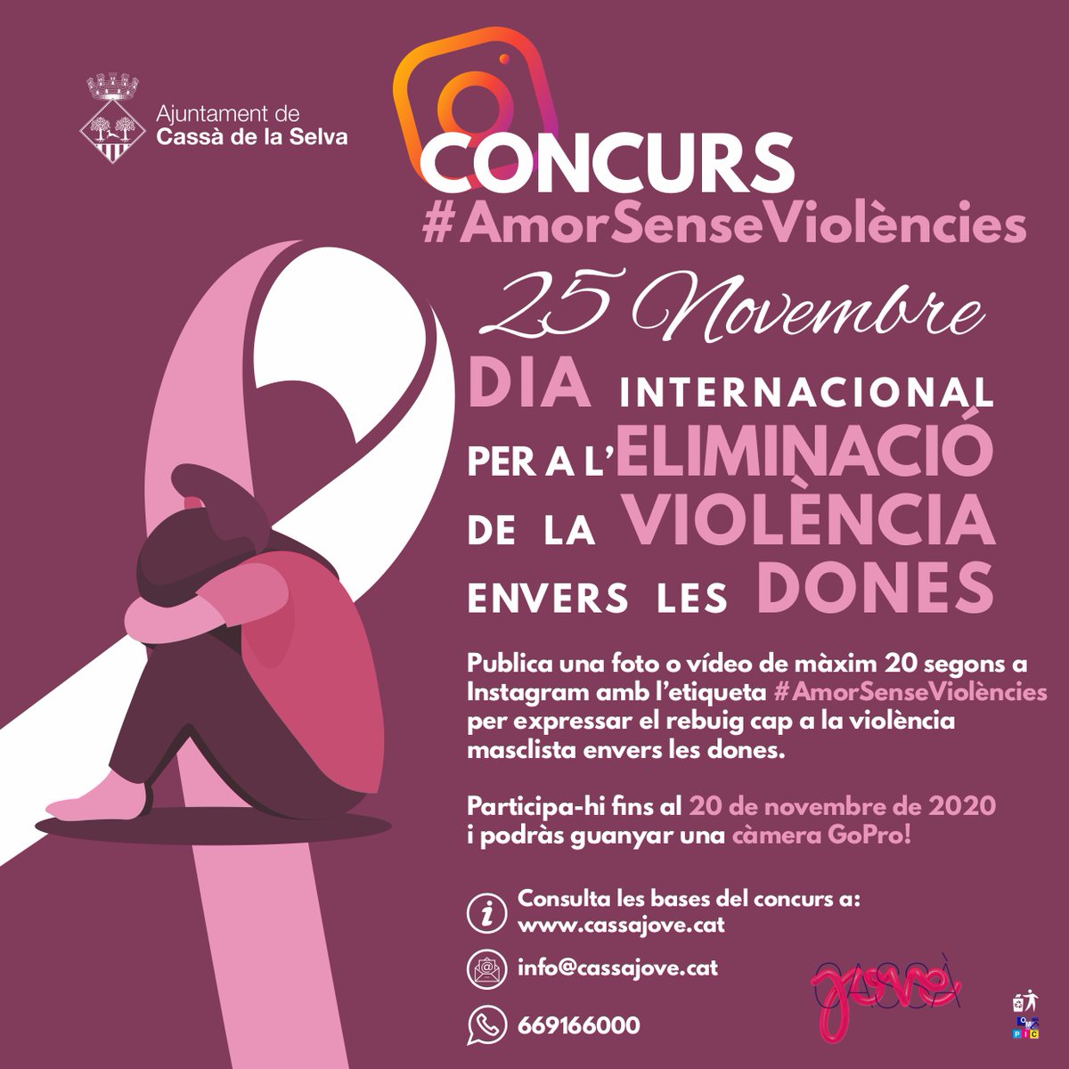 CassaJove's tweet photo. Participa en el concurs #AmorSenseViolències
Publica una foto o vídeo de màxim 20 segons a Instagram amb l'etiqueta #AmorSenseViolències per expressar el rebuig cap a la violència envers les dones.
Podràs guanyar una GoPro! 
Consulta les bases a: https://t.co/NI7bUSmNmI
@ajcassa https://t.co/KpMx8Bxwr0