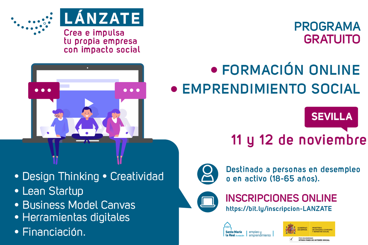 AreaEmpleoFSMLR's tweet photo. 💡¿Tienes una #idea y quieres #emprender con #ImpactoSocial? 📍#Sevilla acoge los días 11 y 12 de #noviembre #LÁNZATE🌀 https://t.co/XhoUlS4Nts 🗣️#Participantes de anteriores ediciones nos cuentan su #ExperienciaPositiva😊¡Déjate orientar!📥Plazas libres ➡️https://t.co/aW4G0LaAGv https://t.co/49AmXPD269