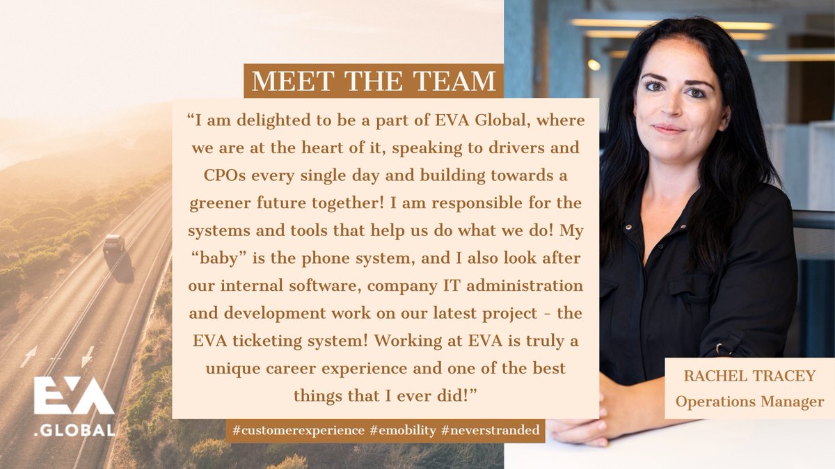 EVASSISTGLOBAL's tweet photo. MEET THE TEAM ✨ This week we're pleased to introduce our Operations Manager Rachel Tracey! Rachel looks after our internal software, company IT administration and development work on our latest project - the EVA ticketing system.
#customerexperience #emobility #neverstranded https://t.co/1xJyDEQq8D