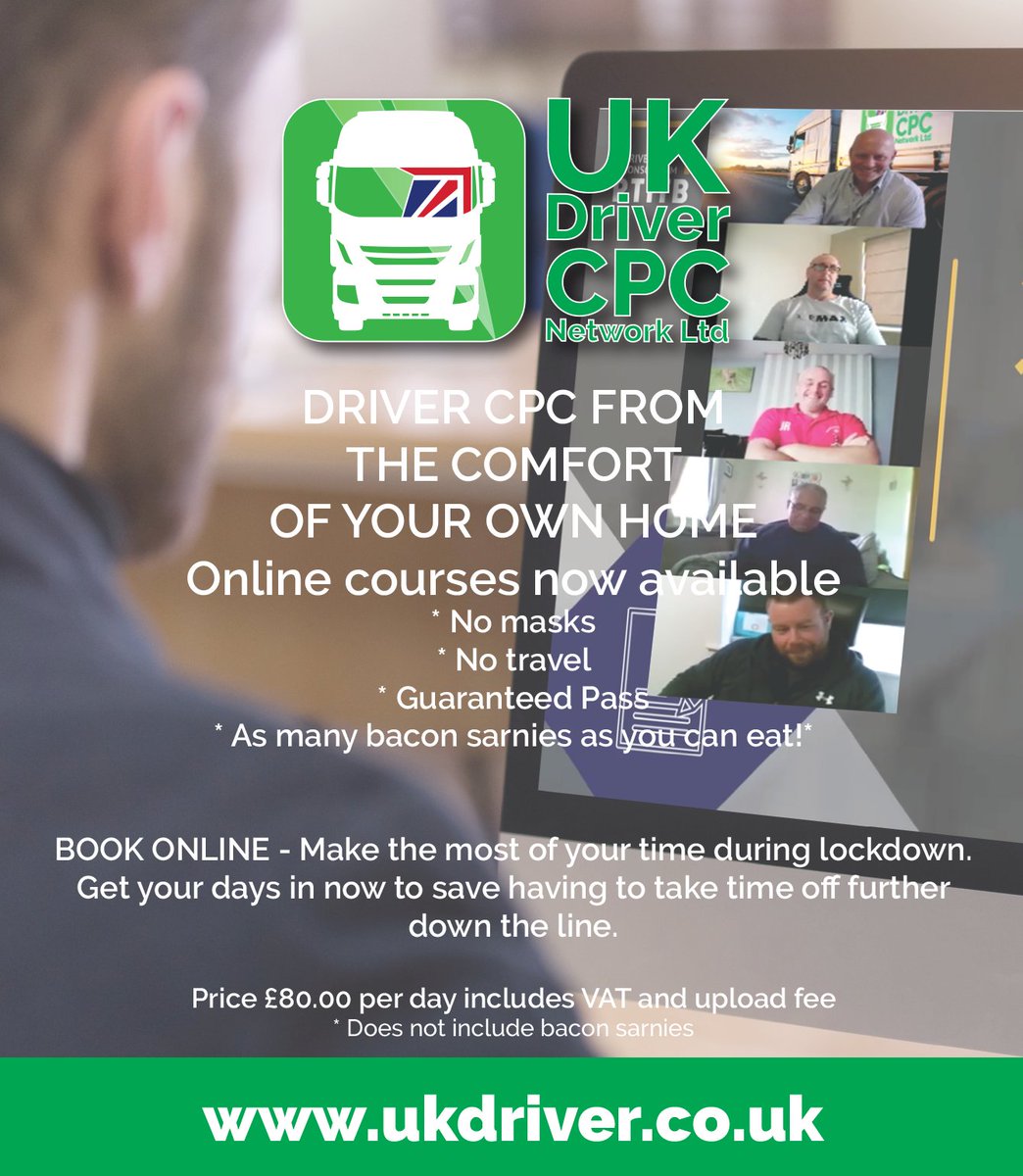 CPC COURSES MOVE ONLINE DUE TO LOCKDOWN 2 IN ENGLAND

All training companies in England have been instructed by DVSA that they are no longer allowed to deliver 'face to face' classroom based Driver CPC Courses until at least Wednesday 2nd December 2020.