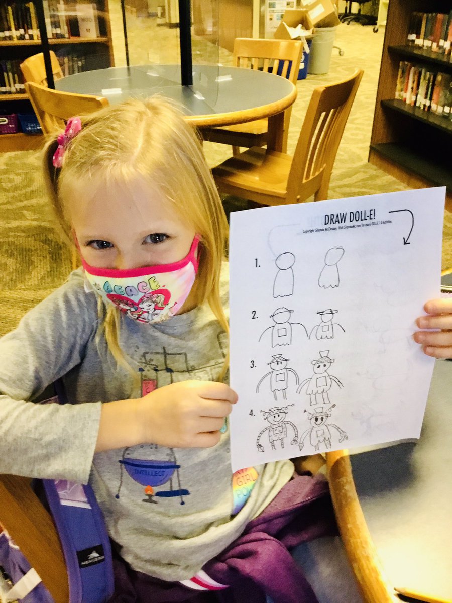 HyattKerri's tweet photo. Our students loved reading the award winning book Doll-E 1.0 written and illustrated @ShandaMcCloskey. They tried their hands at drawing two characters from the book using step by step directions from the author. #shandamccloskeydraws #dolle10book #showmereaders #STEM https://t.co/YI1Ib83KUV