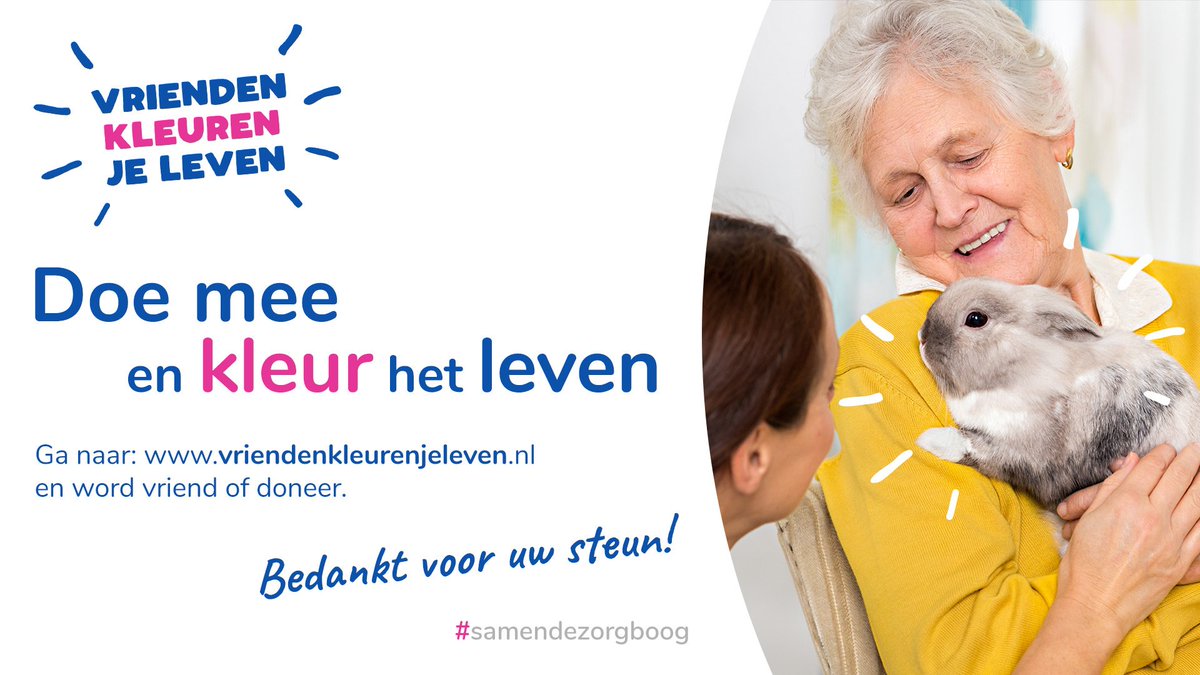 Stichting Vrienden van de Zorgboog van start | Vrienden kleuren je leven bit.ly/3jZuz5S
Doe mee en kleur het leven van een ander. Ga naar vriendenkleurenjeleven.nl en word vriend of doneer. Bedankt voor uw steun! #samendezorgboog