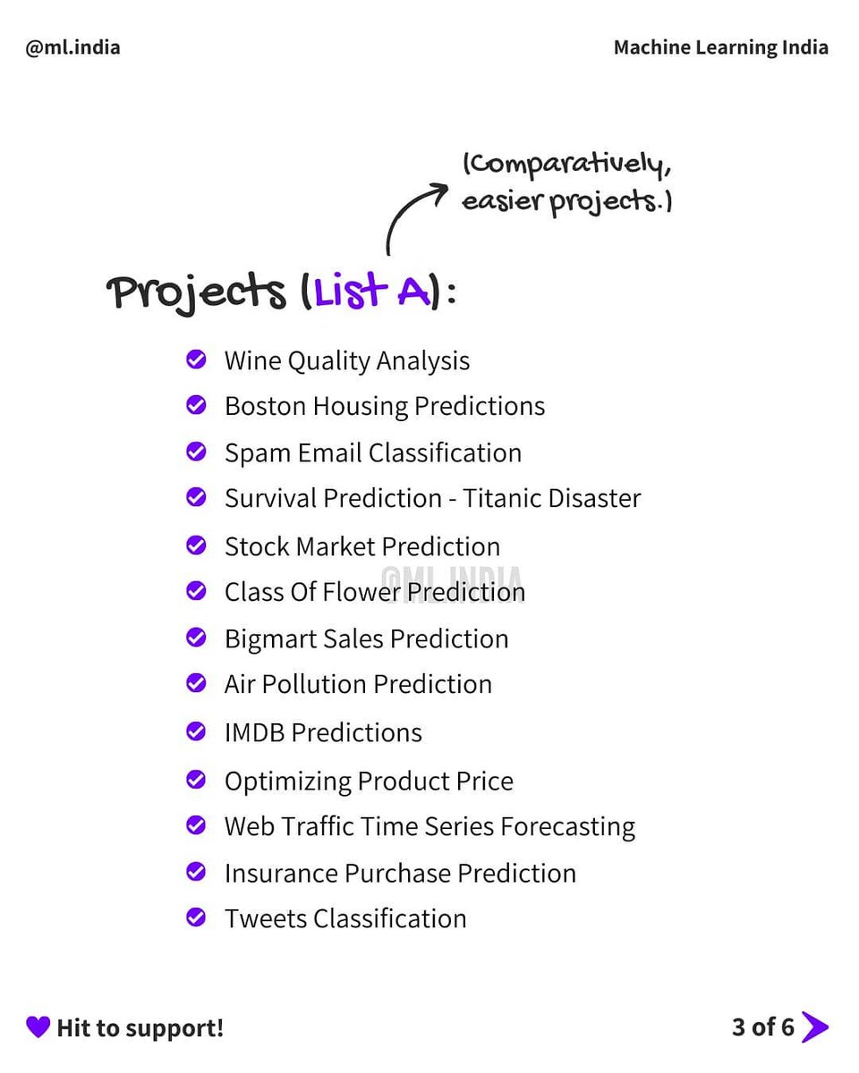 9/ Try to attempt these data Science projects.Check the full post on IG:  https://www.instagram.com/p/CGm3QJAgnnp/?igshid=edcchfsjc1zo