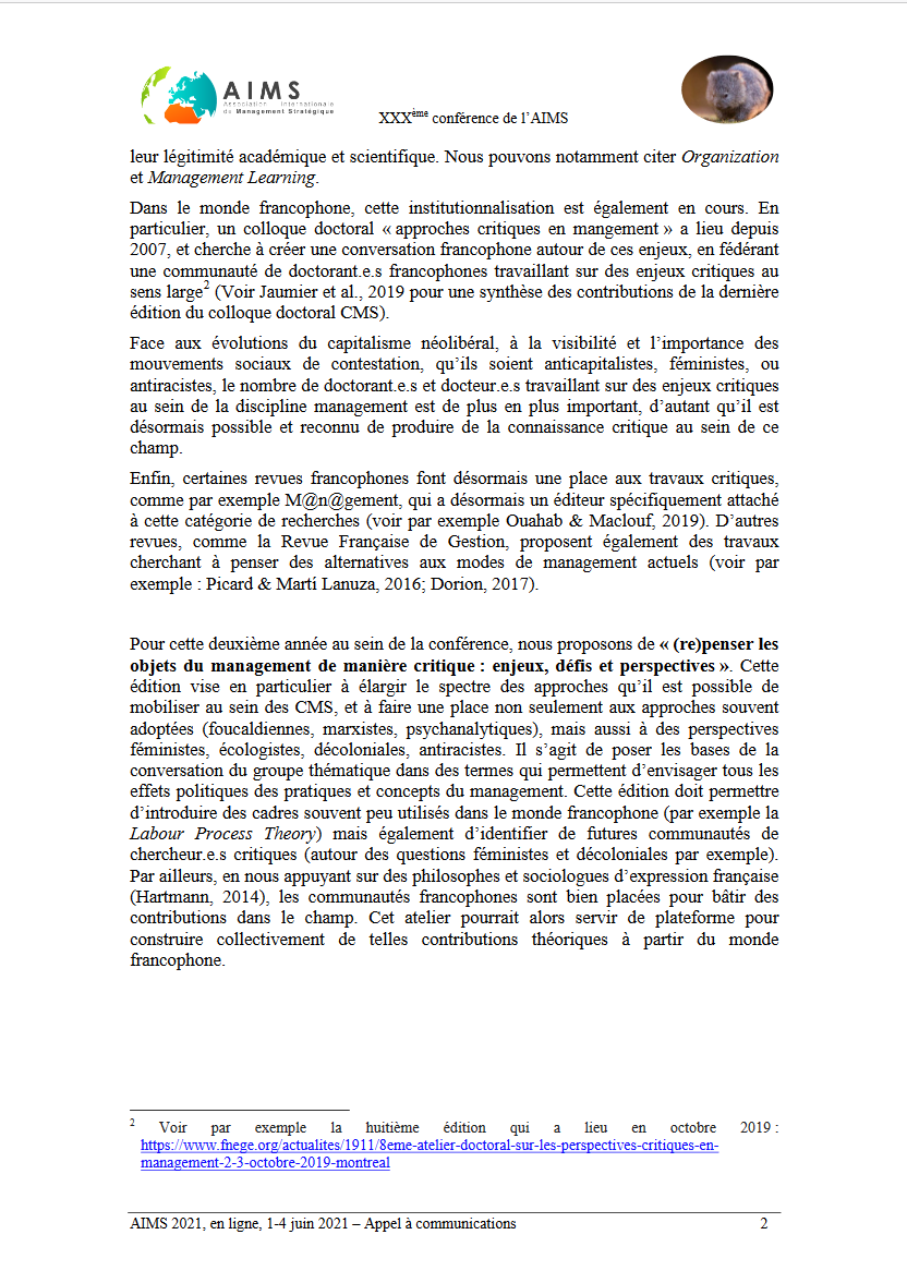 Germainoli's tweet photo. "(Re)penser  les  objets  du  management  de  manière  critique :  enjeux, défis et perspectives" 

Appel @strategieaims 2021  

(porté par @leadorionlb, Alban Ouahab, Florence Palpacuer et bibi). On vous attend !

https://t.co/9Z1yqfnp76 https://t.co/s3PPxz6I49