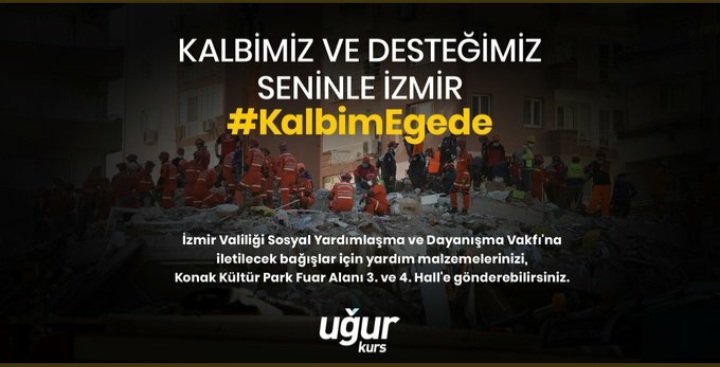 Kalbimiz ve desteğimiz İzmir'de! 💙

📌 Öncelikli ihtiyaç listesinde yer alan;

▪ Kuru gıda kolisi
▪ Kadın ve erkek kıyafeti
▪ Hijyen paketi için destekte bulunabilirsiniz. Yardım malzemelerinin ambalajlı ve kullanılmamış olmasını rica ederiz.

#KalbimEgede