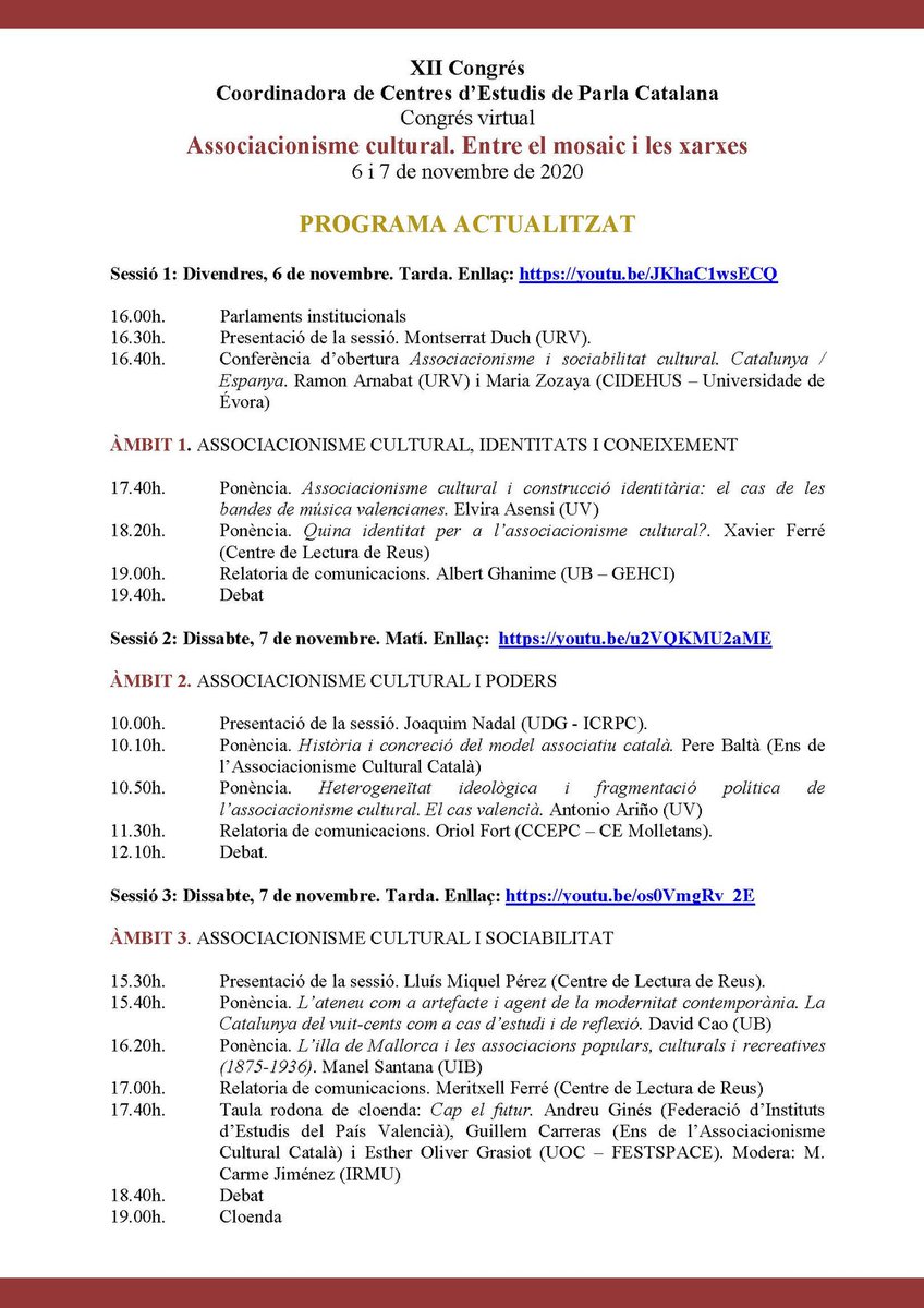 CECS12's tweet photo. 6 i 7 de novembre congrés de la #CCEPC i @iramunt sobre l'associacionisme cultural, en el que participem amb diferents comunicacions. Es podrà seguir per #YouTube. +Info: https://t.co/Ls3rOWiV6C https://t.co/QHlHPPN142 https://t.co/iqKGNrfOF4