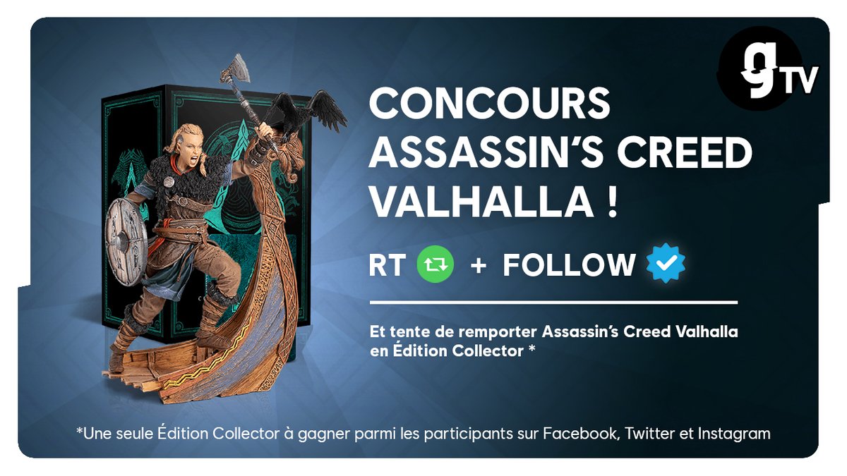 gtv_fr's tweet photo. 🛡️Assassin's Creed Valhalla sort dans une semaine!🪓

🎮🎁 Avec gTV, tente de gagner une Édition Collector sur la plateforme de ton choix! 🎁🎮
Plus d'info ici: https://t.co/9qnV8b4M7U

Pour participer:
🔄 RT ce post!
✅ Abonne-toi à @gtv_fr!

Bonne chance à tous!

TAS 10/11 https://t.co/Jmps1nEXz2