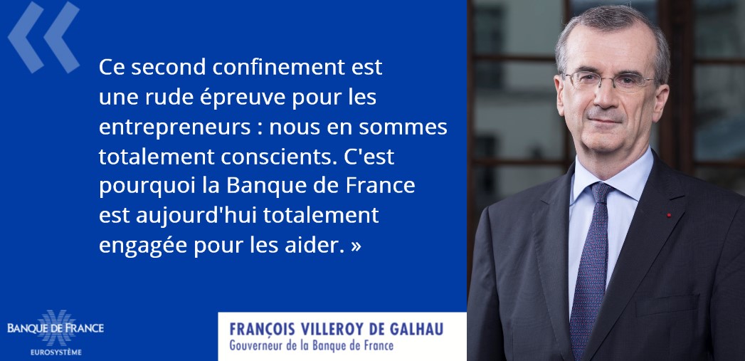 banquedefrance's tweet photo. En ce second confinement, nous sommes mobilisés pour aider les entrepreneurs à surmonter cette épreuve via :
1️⃣ l'accès au crédit et aux #PGE
2️⃣ nos correspondants TPE/PME à leur écoute dans toute la 🇫🇷
3️⃣ la vigilance autour des délais de paiement
4️⃣ notre éclairage conjoncturel https://t.co/uGSPMHw5A4