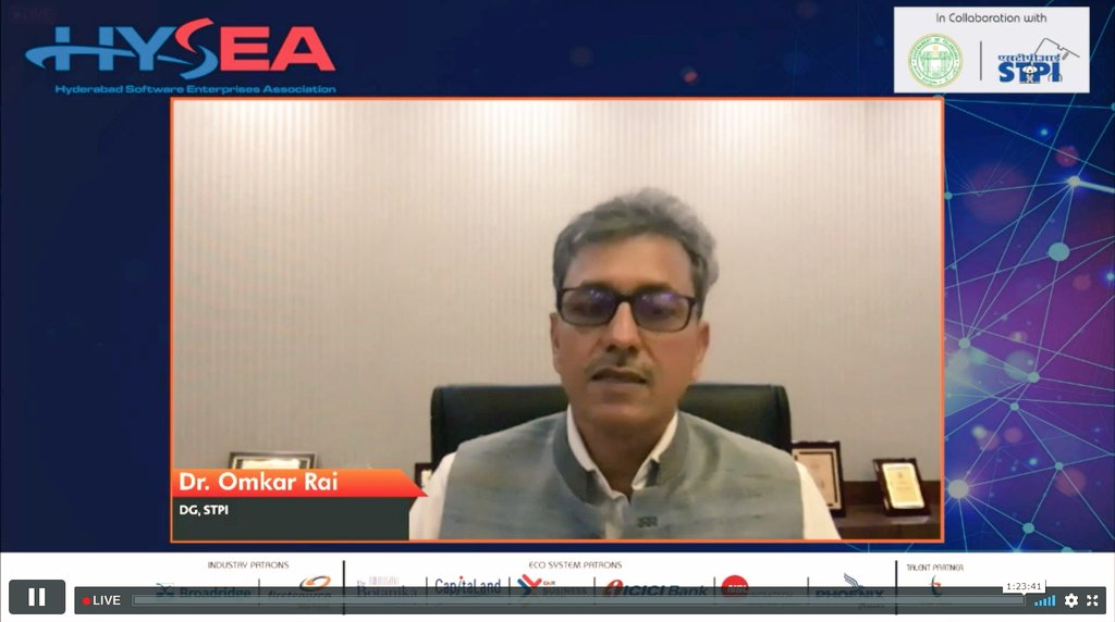 stpiindia's tweet image. “Programs like #MSH, #NGIS &amp;amp; #TIDE2.0 will further propel the software product innovation in emerging technologies by delivering an ecosystem to startups in India,” quoted Dr. @Omkar_Raii, DG, #STPIINDIA at the 28th Annual HYSEA Innovation Summit and Awards 2020. @HYSEA1991