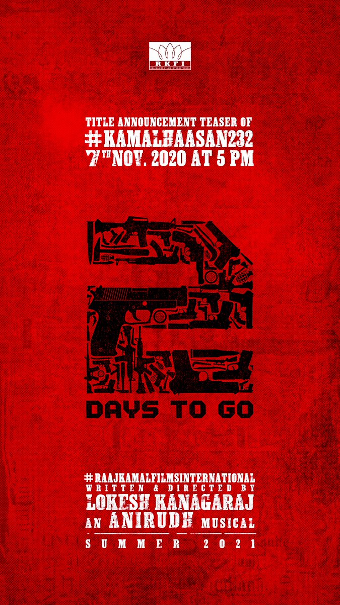 gopiprasannaa's tweet photo. Title Announcement Teaser
#kamalhaasan232
Saturday 7th November 5pm.

#KH232Title_reveal_teaser
@ikamalhaasan @Dir_Lokesh @anirudhofficial @sathyaDP #philominraj #satheeskumar @Pallavi_offl @idiamondbabu @gopiprasannaa https://t.co/6fliccctvG
