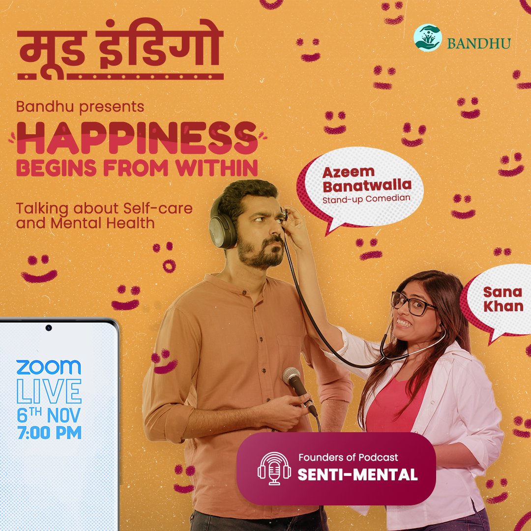 iitb_moodi's tweet photo. Mood Indigo presents 'Happiness Begins From Within', a session on Self-care and Mental Health by @TheBanat and @TheToothsayer. Join us tomorrow, 6th Nov at 7 PM for an interesting chat on Zoom. 

Register here: https://t.co/ShVs5NV87c

#iitbombay #Mentalhealth #selfcare https://t.co/R5PR4DZwhk