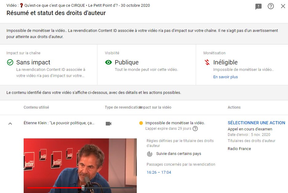 MrSam144's tweet photo. Bonjour @franceinter et @TeamYouTube .
Moins de 5% d'utilisation d'une vidéo dans le cadre du droit de courte citation, contesté par France Inter qui me prend ma monétisation sur la vidéo TOTALE, ça va durer encore longtemps ce genre d'absurdités ?
RT les gens qui en ont marre. https://t.co/EWtzzij4h9