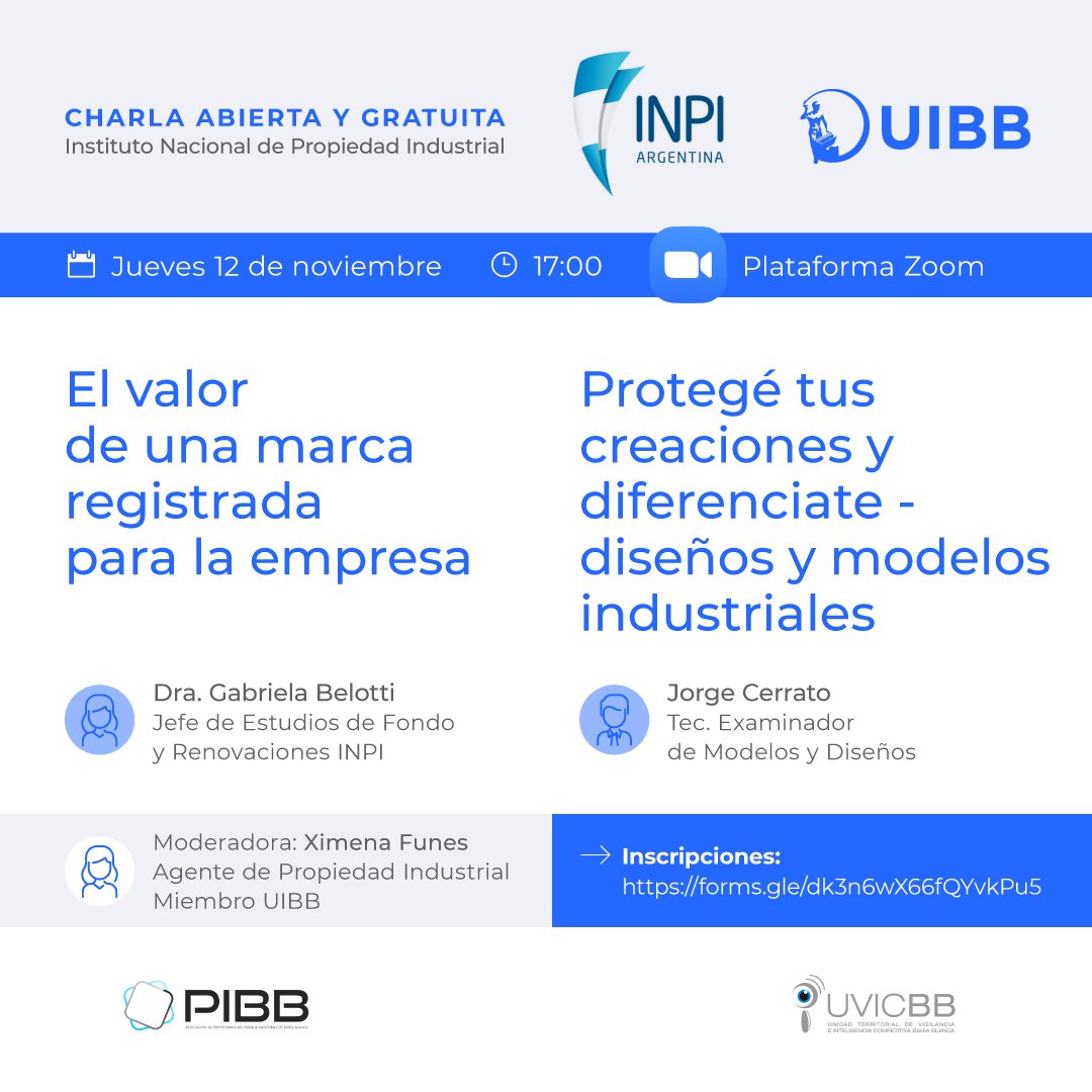 Fundasur's tweet photo. La UVICBB (FUNDASUR y UTN-FRBB) te invitan a inscribirte en esta charla gratuita sobre Propiedad Industrial que tendrá lugar el Jueves 12 de noviembre. https://t.co/vjgAuvsqFD