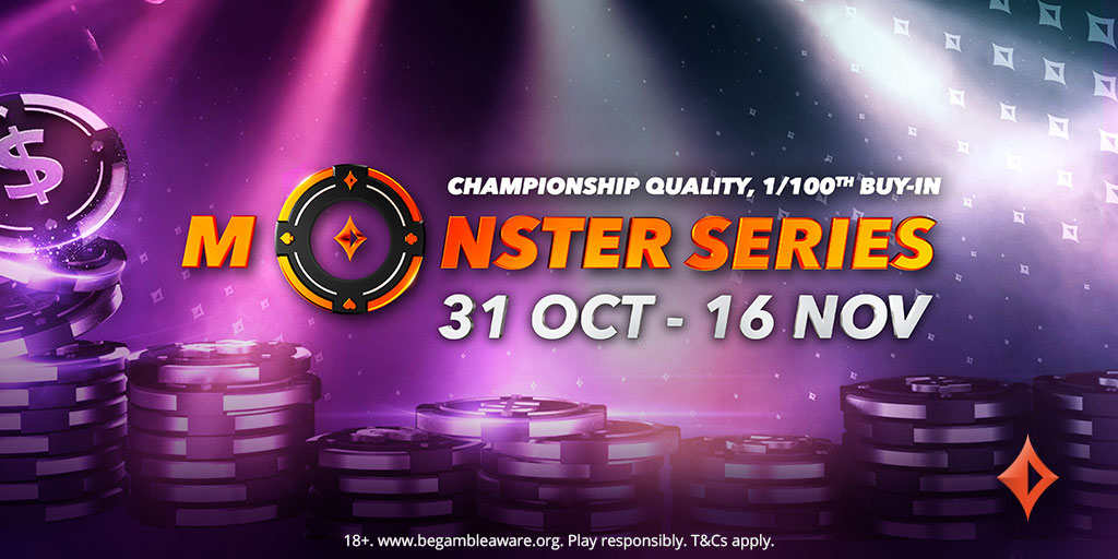 partypoker's tweet photo. We have 10 x $33 Monster series tickets to give away. if you want to go in the draw to win one then just like/RT and tell us the guarantee for the 8-Max Knockout that starts this Saturday at 7:05pm with Day 1A. https://t.co/uMtPiyO3i7 https://t.co/0Aa6iDlvhK