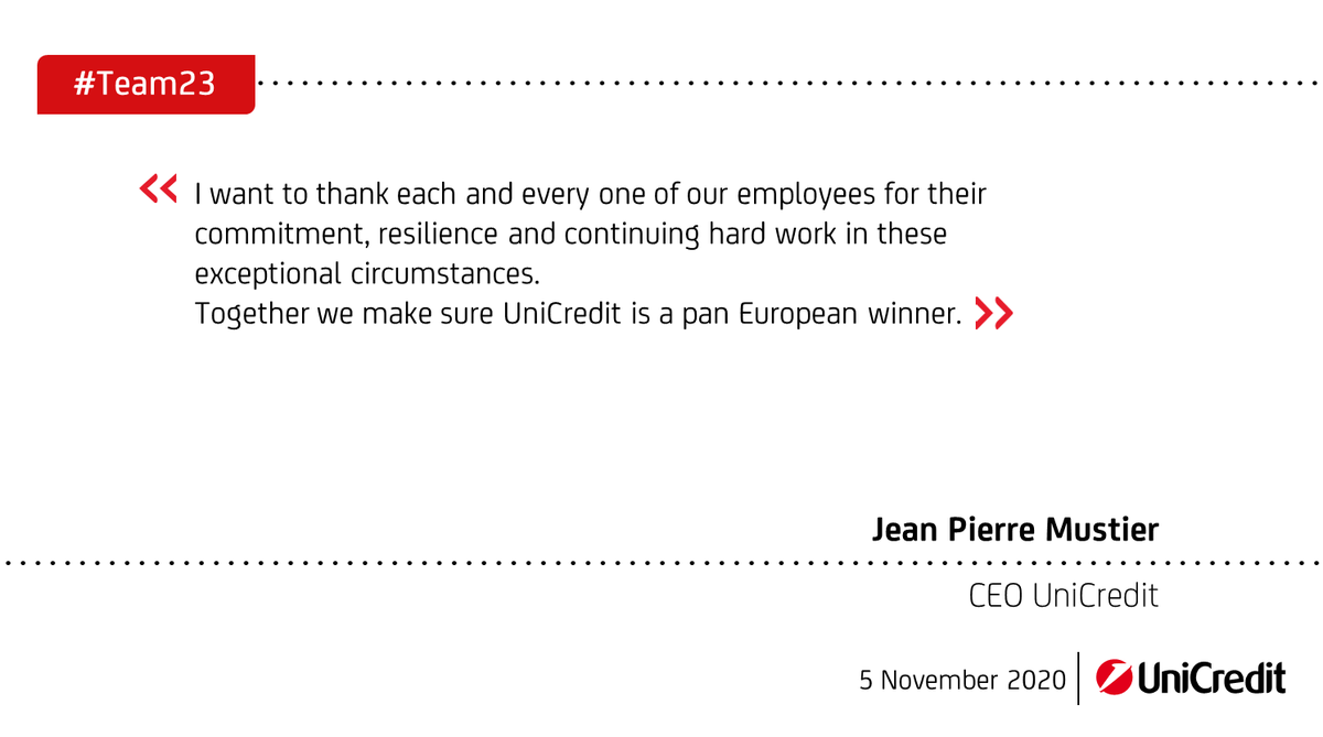 UniCreditEurope's tweet photo. #Team23: follow #live, starting from 10am CET, the #UniCredit conference call for the presentation of the 3Q20 and 9M20 Group #Results. 
📌#Financial 
🎙️ Link: https://t.co/S3a24qTAM1 https://t.co/aDyVr8e2gU