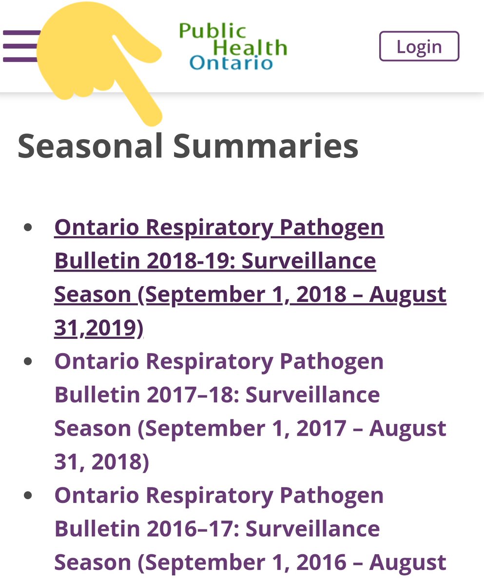 Flu season summaries (Ontario): scroll all the way down to the bottom "Seasonal Summaries". https://www.publichealthontario.ca/en/data-and-analysis/infectious-disease/respiratory-pathogens-weekly