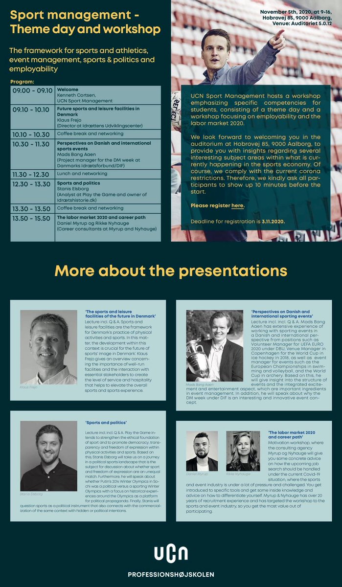 kennethcortsen's tweet photo. Another 'theme day' in motion here at @UCNSport. Inspiring to listen to great insights from sports industry professionals here at UCN Campus Hobrovej 💡 🎯 👏 😀 #SportsBiz #sportsmanagement #sport #sportsbusiness #UCN #SportsEvents #InfluencingSportsIndustry https://t.co/yXEcLVZke0