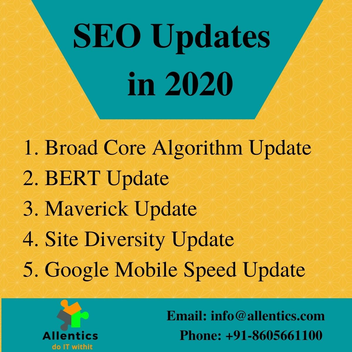 allenticsitsol's tweet photo. #SEOUpdate2020
As we all know that numbers of websites of an equivalent context do SEO but only a couple of them
rank on Google’s SERP. They must have followed the newest protocols of #Google’s #SEO. Yes, Google makes hundreds
of changes per annum in its #searchrankingalgorithm https://t.co/gauN8EVlSB
