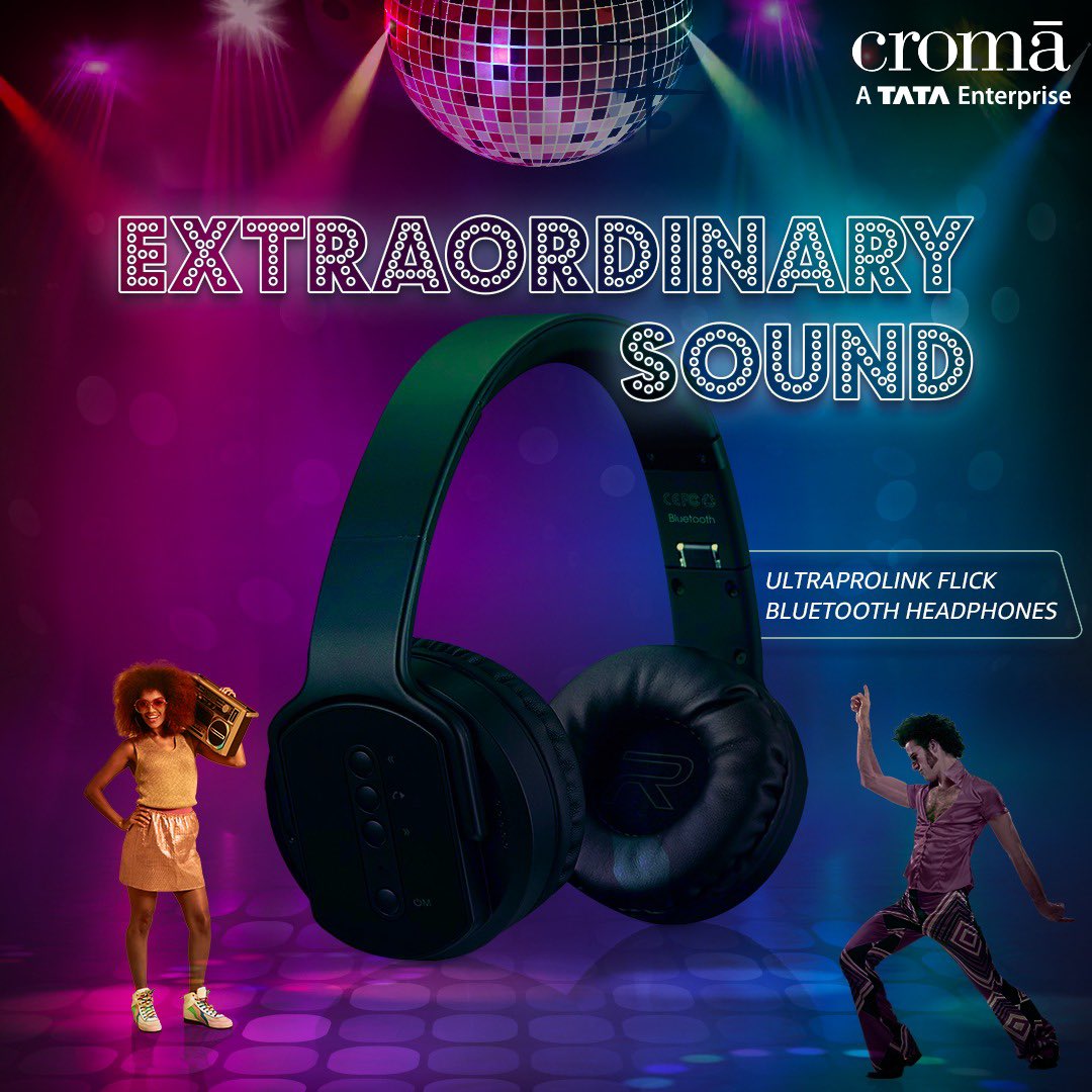 cromaretail's tweet photo. ‘Flick’ the headphones your way to surround yourself with an immersive sound experience!
@UltraProlink Flick Bluetooth Headphones with 2 in 1 hybrid function.
Buy it here - https://t.co/6sS8NCJIBt
#Croma #CromaGoD #GoD #GadgetsOfDesire #Ultraprolink #Bluetooth #Headphones #Sound https://t.co/tufGqGAv0v
