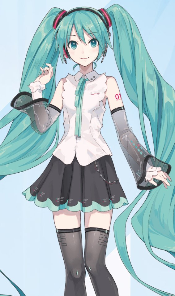 hatsune miku 1girl solo see-through sleeves thighhighs see-through long hair shirt  illustration images