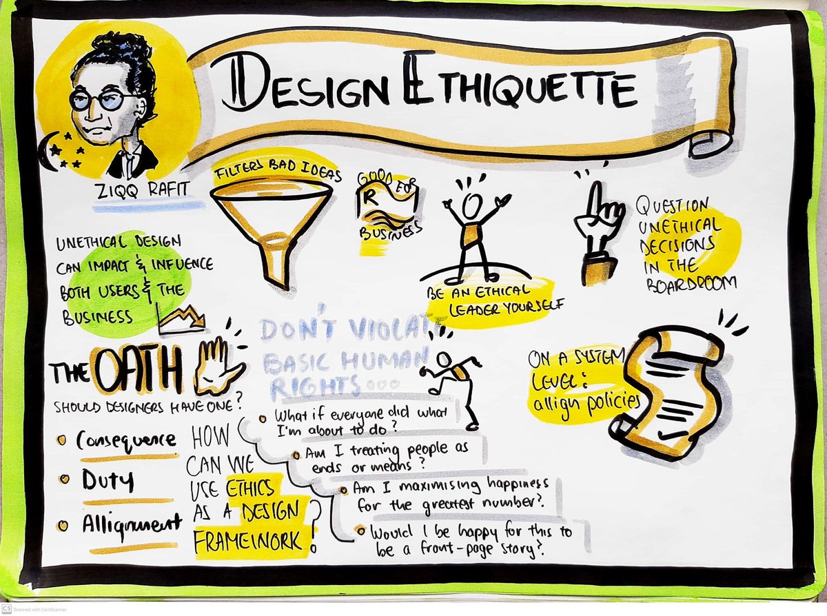 thesanscribe's tweet photo. @ziqqsayshello @UXSouthafrica #UXSAOnline shares how unethical design can impact and influence both users and business and our responsibility as ethical leaders ourselves #deonhanns #leanuxpractitioner #visualrecorder #graphicrecording https://t.co/cxQxKLkUfb