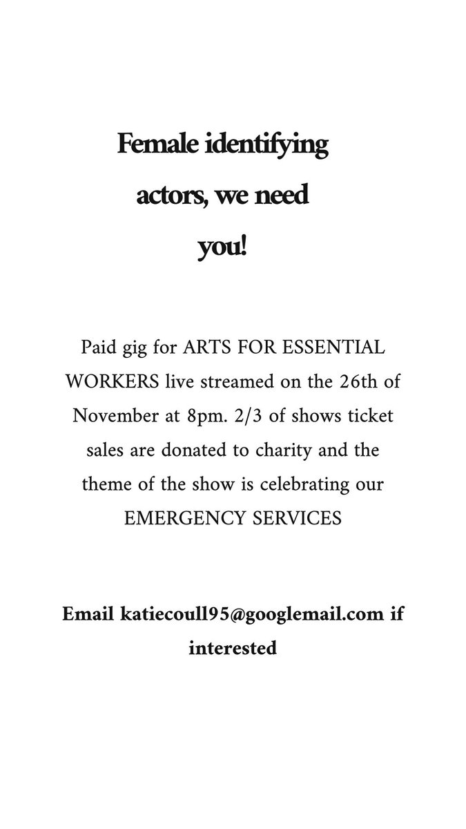 afewgreatpeopl1's tweet photo. 🚨 WE’RE CASTING 🚨

See below our casting info, and email katiecoull95@googlemail.com for any inquires and/or if you’re interested in performing❤️ https://t.co/F9Tp8h2552