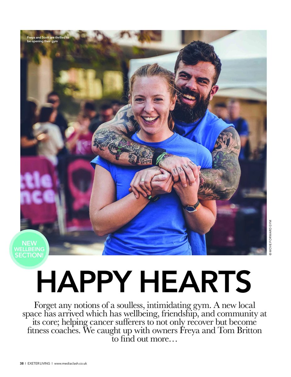 ExeterLiving's tweet photo. In our new wellbeing section of @ExeterLiving, we interviewed Freya and Scott. Their new gym uses fitness to help cancer survivors post-treatment. Read the full issue here: https://t.co/XsVBfd8Smk
#moveforwardchallenge #moveforwardgym #wellbeing https://t.co/SuDIhY7aiR