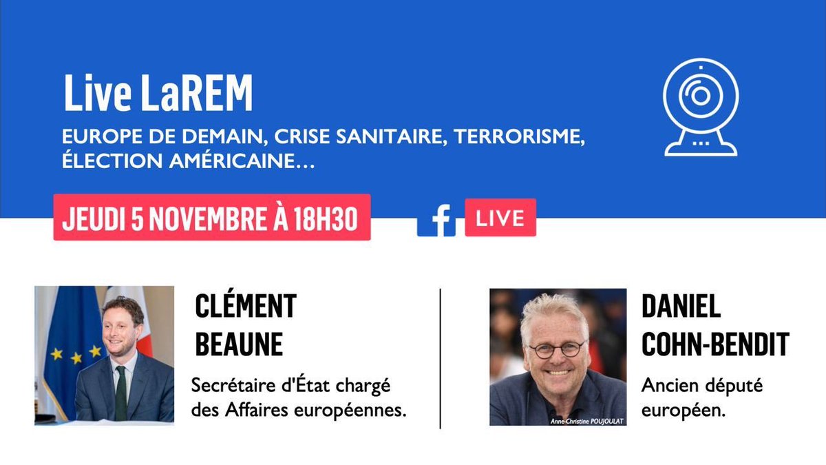 CBeaune's tweet photo. Europe 🇪🇺, crise sanitaire 🦠, élections américaines 🇺🇸, terrorisme... 

RDV ce soir à 18h30 avec Daniel Cohn-Bendit pour une conversation européenne :  

➡️ https://t.co/gCfFaEG6XJ https://t.co/KiwMSbI5WI