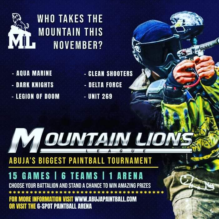 abujapaintball's tweet photo. To participate in the league is very simple.
Just join a pride and you may win N100,000 in the NO•SURRENDER NO•NOVEMBER Mountain Lions Paintball League!

Comment below if you have questions 👇🏼

#Abuja
#AbujaTwitterCommunity #weekendvibes https://t.co/nKwdfBqouN