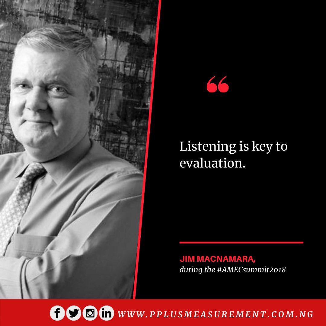 pplusmeasure's tweet photo. #MeasurementThursdayQuote

“Listening is key to evaluation says @jimmacnamara at #AMECSummit

The quote was extracted from QUOTES: #AMECSUMMIT 2018 Takeaway from #Barcelona

You can catch up other quotes from the event here: https://t.co/mLNVsFBosK

#AMECMM #EvaluatePR #PRNEWS https://t.co/bmV77xk0Do