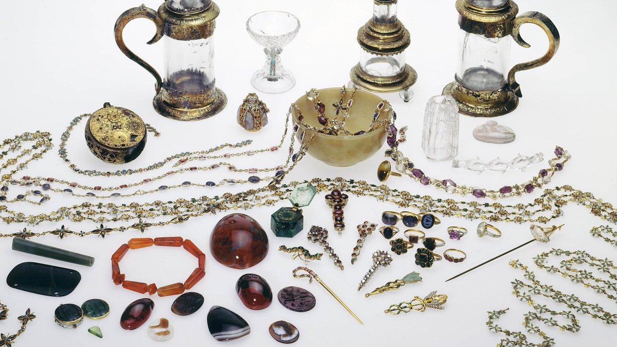 For almost 300 years the Cheapside Hoard lay undisturbed below one of London's busiest streets. Discovered by workmen in 1912, it is the greatest single collection of Elizabethan and Stuart jewellery in the world.