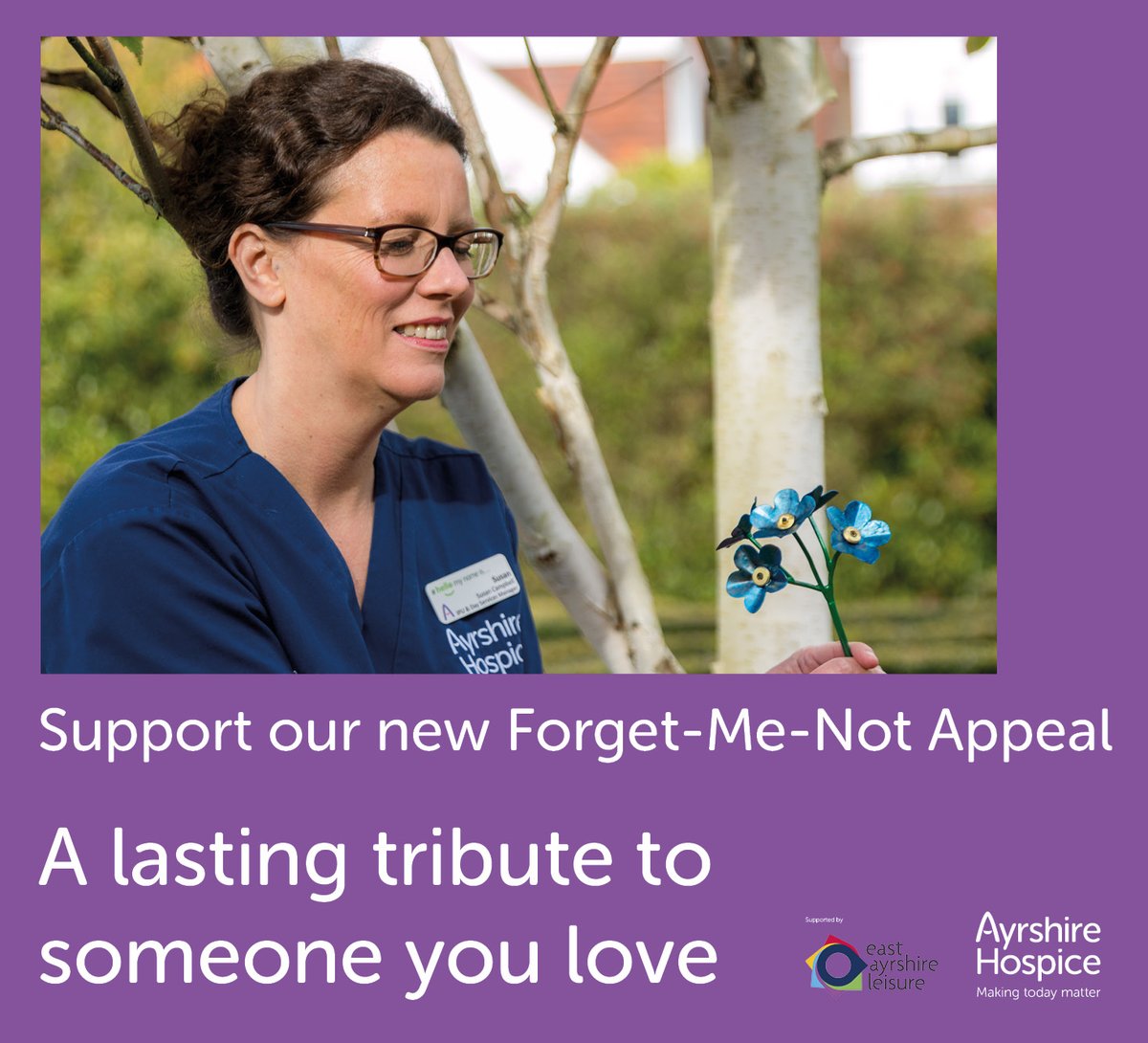 AyrshireHospice's tweet photo. Our new appeal is a wonderful way to remember a loved one and help our charity. Click to find out more - https://t.co/kTYo8v9C2y
We'll be holding a display in our Memory Meadow at the @Dick_Institute from 19th November💜 @EALeisure
#HospiceCare #RememberALovedOne #ForgetMeNot https://t.co/jpcAgly2lC