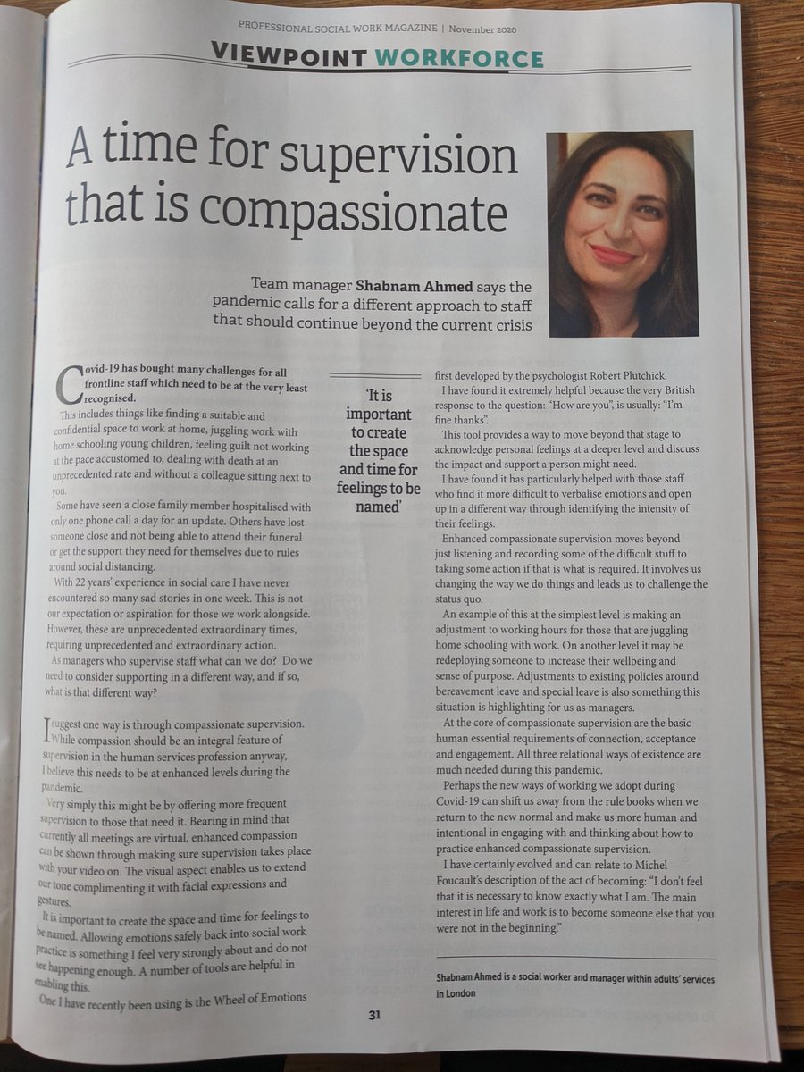 AndrewReeceCLDS's tweet photo. Great article in #professionalsocialwork the @BASW_UK magazine by @CamdenCouncil Social Worker @schoolofshabs calling for compassionate supervision https://t.co/3w5tHw8TpD