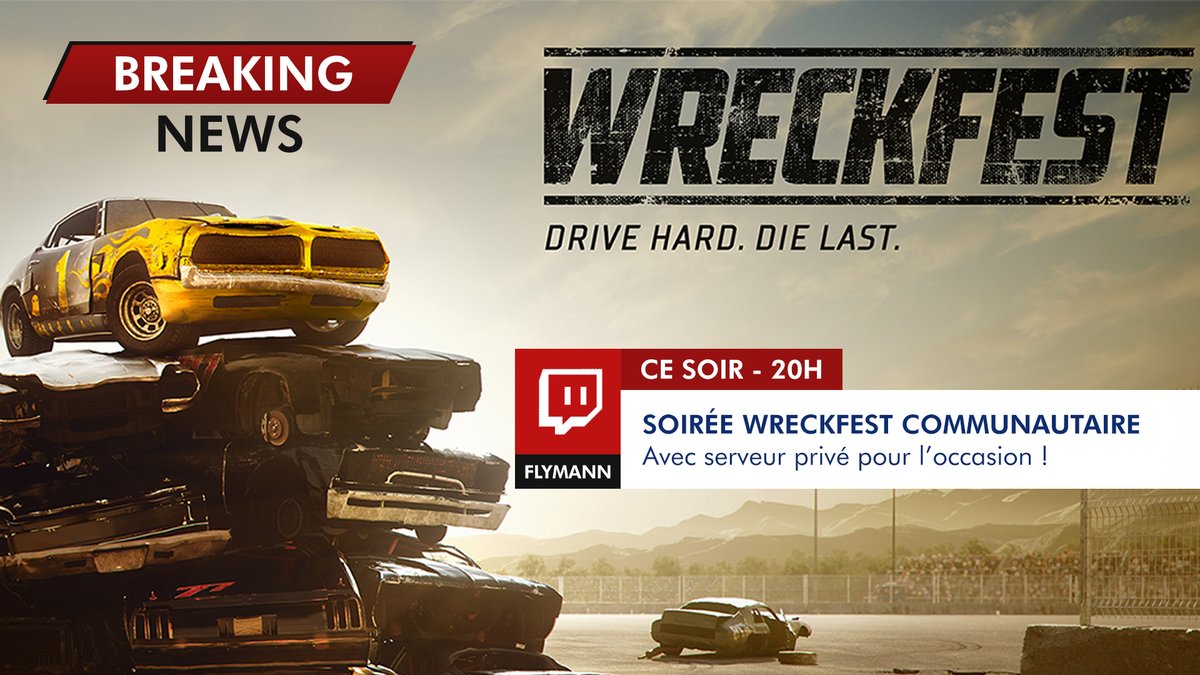 MrFlymann's tweet photo. C'est ce soir les copains 🏎️ !

Soirée spéciale sur #Wreckfest avec serveur privé pour l'occasion !
Nous serons accompagnés de @MrGyzmo84, @SygmaGames et bien d'autres !

Toutes les informations pour le serveur sur le discord : https://t.co/e38mtDuVwO https://t.co/dXwTYnaKf5