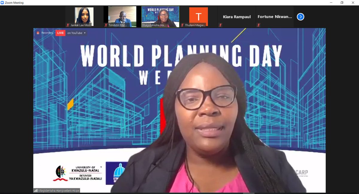 eThekwiniMILE's tweet photo. University of KwaZulu-Natal Prof. Hangwelani Hope Magidimisha facilitates this morning's plenary session at the World Planning Day Webinar "The Paradox of Planning Across the Globe" #wtpdza #wtpdza2020 #worldplanningday2020 https://t.co/VjdDLor1dU