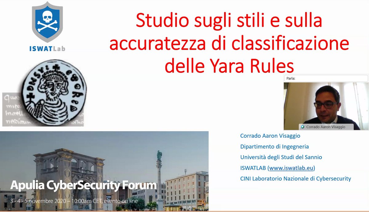 Exprivia_CY's tweet photo. #apuliacybersecurityforum #ecsmmolfetta 
@AaronVisaggio uno studio sulla classificazione delle Yara Rules! #cybersecmonth https://t.co/fatTTcUdOa