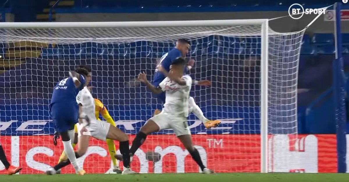 Dalbert's arms were out away from the body, making it bigger. Even though there was a deflection off the foot, handball is punishable. The exception comes if Dalbert is attempting a tackle, pass or clearance and it deflects up. But for a mere block, there is no exception.