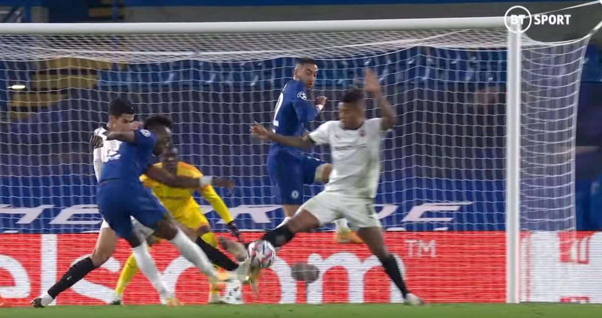 Why was Dalbert booked (second yellow)?It's not about where the ball is going when it hits the arm. It's about when it hits the foot/body at first. As Abraham's shot is on goal, it is blocking a shot on goal (even though it's deflected to the arm) and a mandatory yellow.