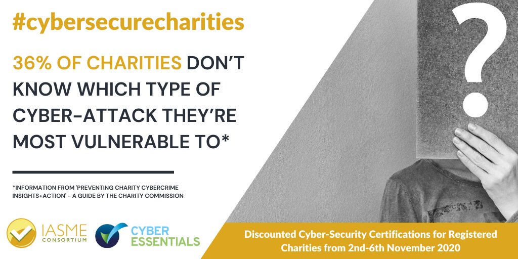IASME1's tweet photo. Unsure of which type of cyber-attack you are most vulnerable too and how to prevent it from happening to your #charity ? Don’t worry, we’ve got you covered – claim your discounted cyber-security certification here - https://t.co/HtSu9MDewt
#cybersecurecharities #cyberessentials https://t.co/kyERiYaT0h