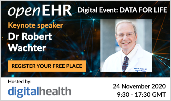 digitalhealth2's tweet photo. [Event] Join us for the @openEHR 2020 Digital Event: DATA FOR LIFE on 24 November at 09:30am. 

✅  Expert speakers on #openEHR 
✅  Latest developments and trends 
✅  Q&amp;A sessions 
✅  Networking 

Register>> https://t.co/6OK3HVrFMb 
#openEHRdigital https://t.co/Ifs0bXT2mL