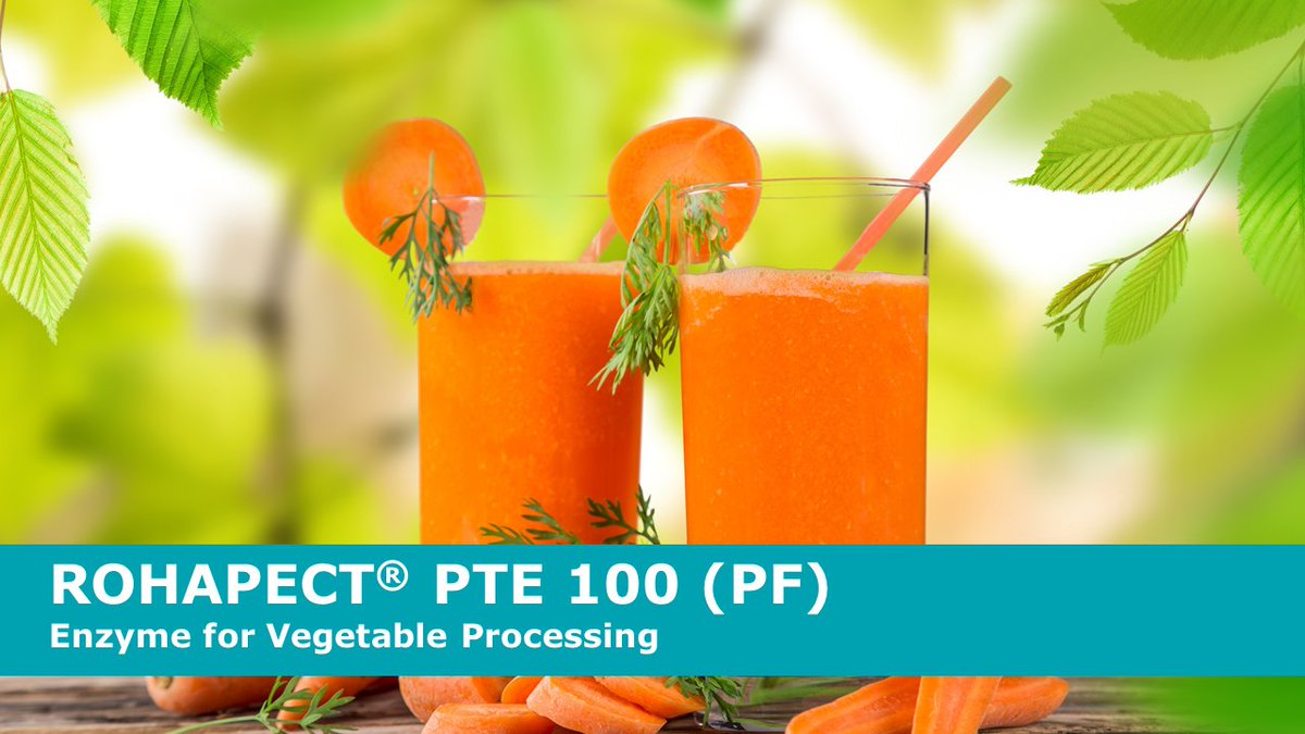 ROHAPECT® PTE 100 (PF) is an excellent choice for vegetable processing. Our enzyme preparation can increase yield, shorten processing time &amp; reduce waste, e.g. in carrot processing. Try some refreshing carrot juice with family &amp; friends &amp; join #juicy5  ow.ly/rTvF50Cacyy