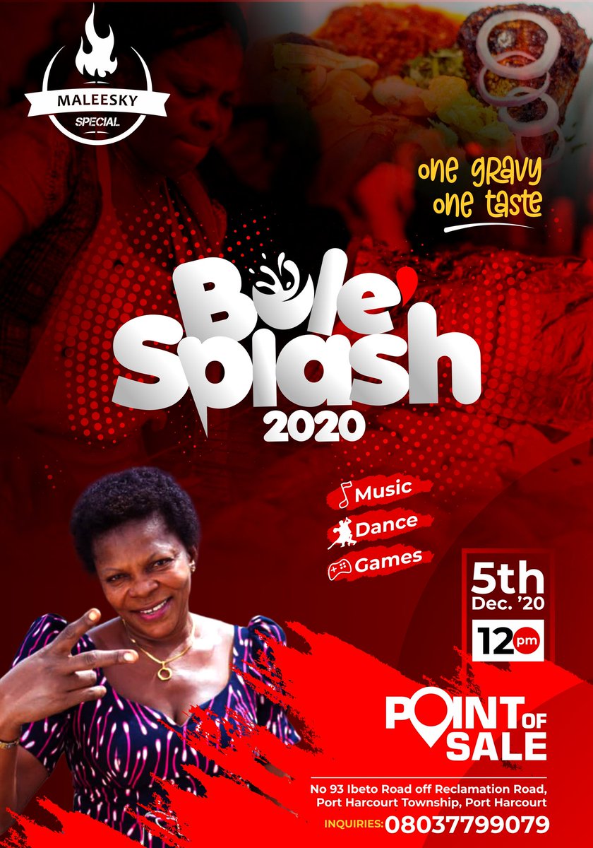 MaleeskySpecial's tweet photo. As a way of celebrating our hustle and my esteemed customers, I invite you to #bolesplash2020 #5thDec2020

This year's will be hosted at my Point-of-Sale.

EXPECT a taste of my amazing mouthwatering Bolé and Fish, GAMES, GOOD MUSIC, COMEDY &amp; lots more

Enq 08037799079

🙏 Retweet https://t.co/G5Y6WYjgcL