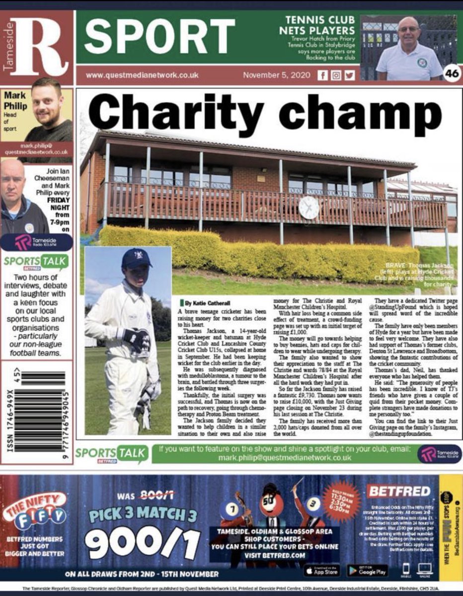 StandingUpFound's tweet photo. Thank you @newsintameside .
Thank you for all your support .❤️🏏🌹🌹❤️🏏 https://t.co/6a3vx586E4
