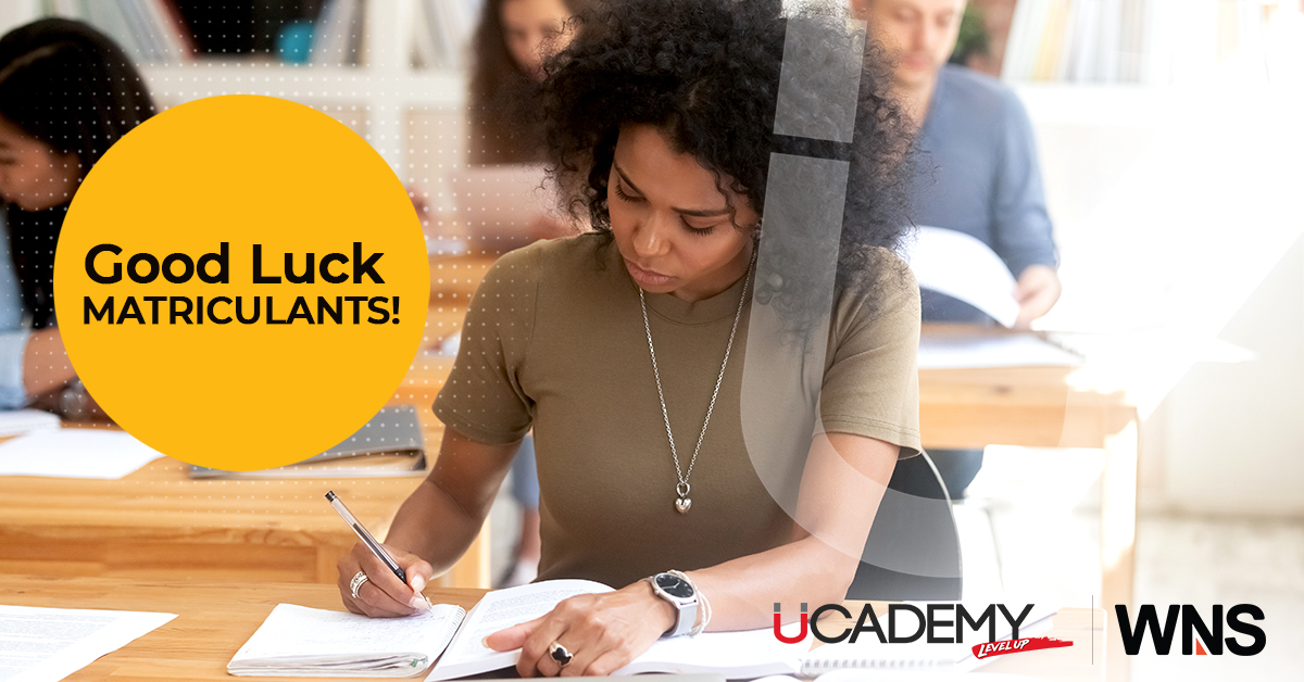 UcademySA's tweet photo. Wishing all South African matriculants 'Good Luck' as they start their final exams today. Your hard work, perseverance and focus will lead you into your future.
#Matric2020 #futureworkforce #winningtogether #motivation https://t.co/puv3LNqYgL
