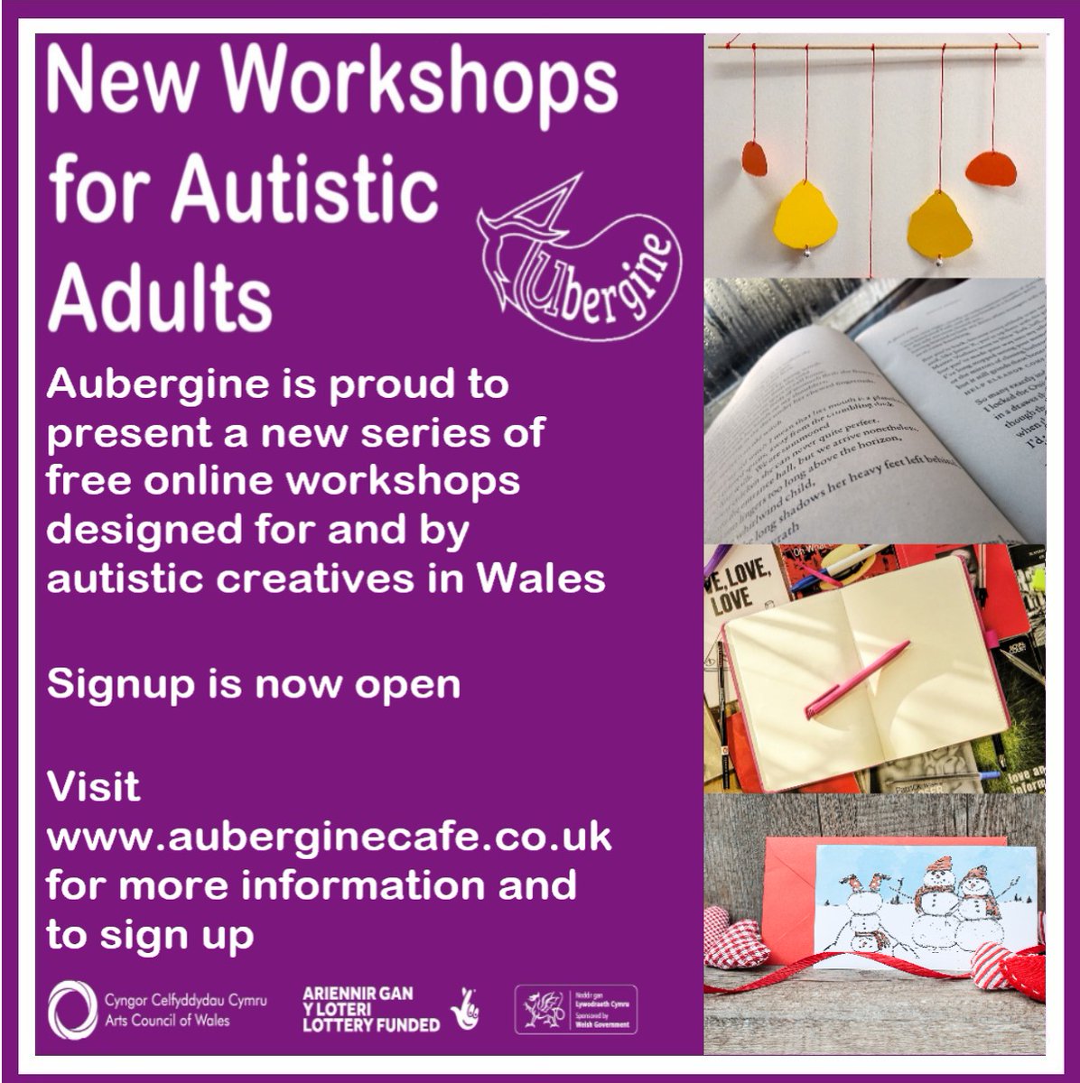 auberginecafec1's tweet photo. We are thrilled to announce that our new #workshop programme created for #autisticartists by autistic artists is now open for sign-ups. Visit https://t.co/qBjqTNf5xV for more information and to sign up. See you there. #Actuallyautistic #Art #Announcement https://t.co/Mkptz3jgZi