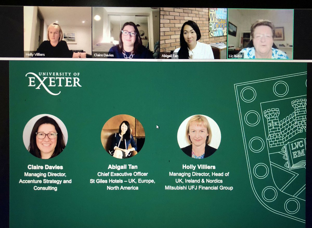 Our 4th @exalumni event for #female @uniofexeter grads last night was a great finale for our 2020 series of events! 3 inspiring alumnae imparted their lessons in #leadership through the pandemic, highlighting empathy as crucial in crisis management. Look out for the 🎥 up soon!
