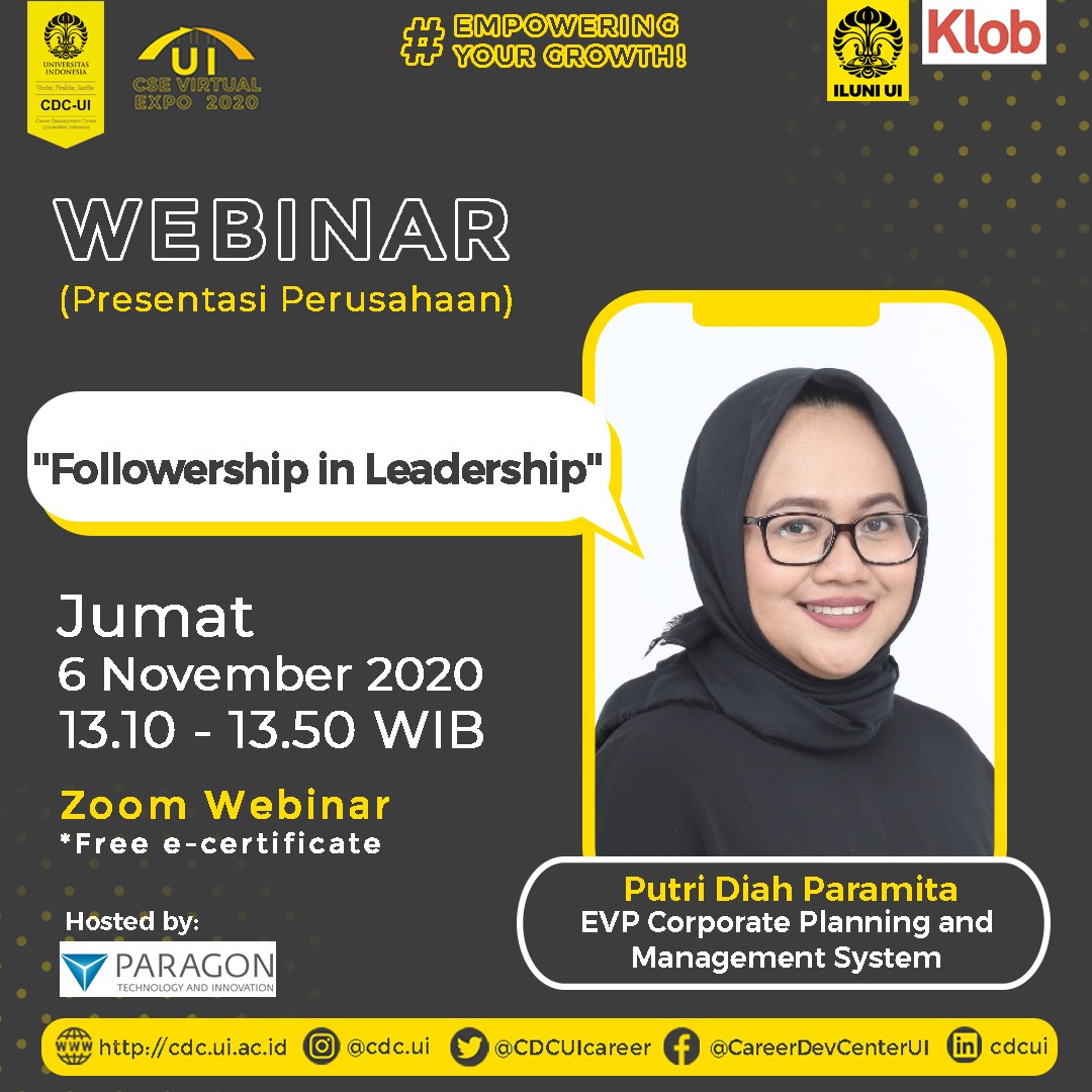 CDCUIcareer's tweet photo. [Webinar D-4: Mengikuti Jejak Kepemimpinan]

Link pendaftaran: https://t.co/L5z46CSbgB

Link booking webinar:
https://t.co/Jp6rTQZHiK

UI CSE Virtual Expo 2020
"Empowering Your Growth!" 

#UICSEVirtualExpo2020
#UICSE2020
#virtualexpo
#career
#UIJobExpo https://t.co/Bf0w1K15sQ
