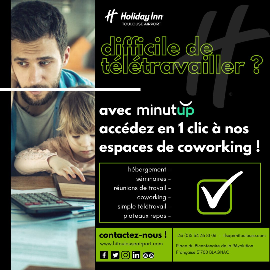 HolidayInn31's tweet photo. 🧑‍💻 Difficile de télétravailler ?

📌 Réservez dès maintenant un espace de coworking chez nous avec l'application @minutup !
En plus, la restauration est assurée par plateaux repas !

#hotel #hotellife #HolidayInn #Toulouse #Occitanie #France #IHG #seminar #meeting #tourisme https://t.co/bMCZDgJ5z5