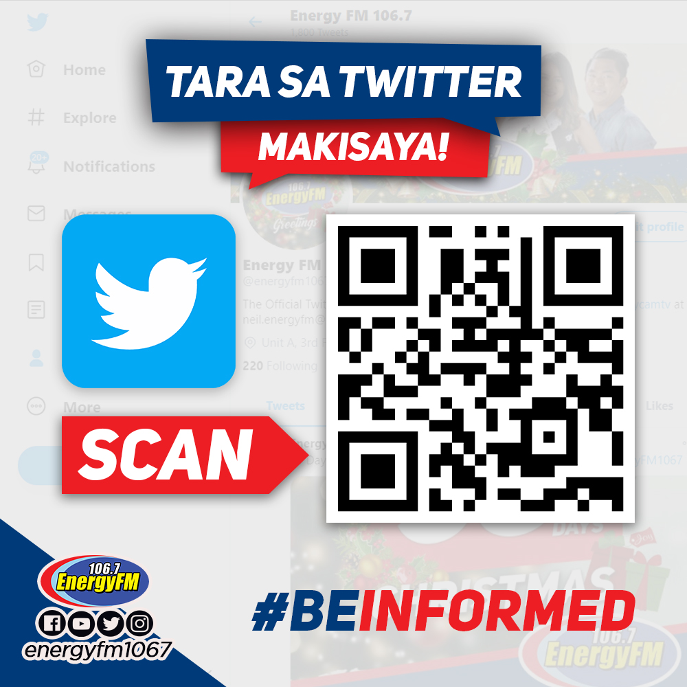 energyfm1067's tweet photo. Palakasin narin natin ang Twitter ng Energy FM 106.7! 👊😁

FOLLOW US ON TWITTER: https://t.co/G91ftVwjJf

#EnergyFM1067 https://t.co/vIuabZ0Gcp